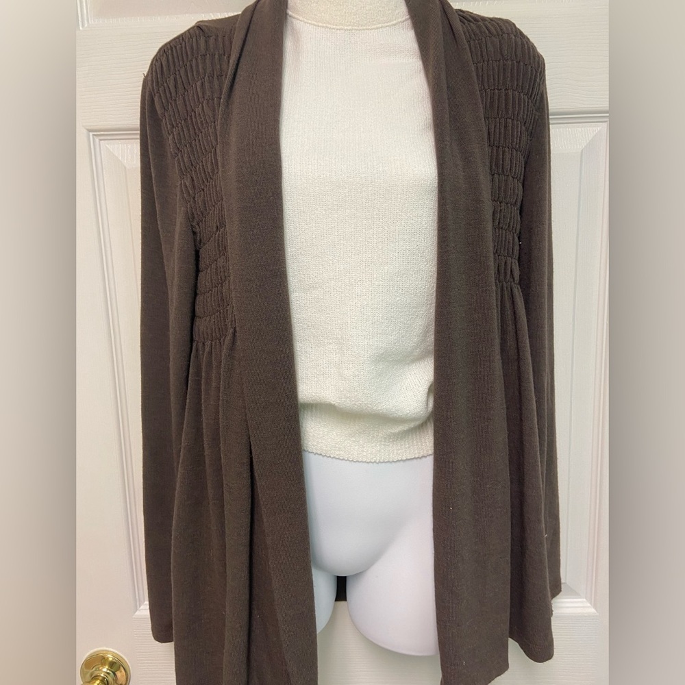 EUC Open long dark brown cardy